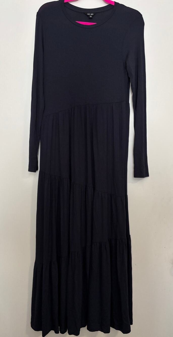 Saint + Sofia Maxi Dress Womens Size 6 Navy Blue Tiered